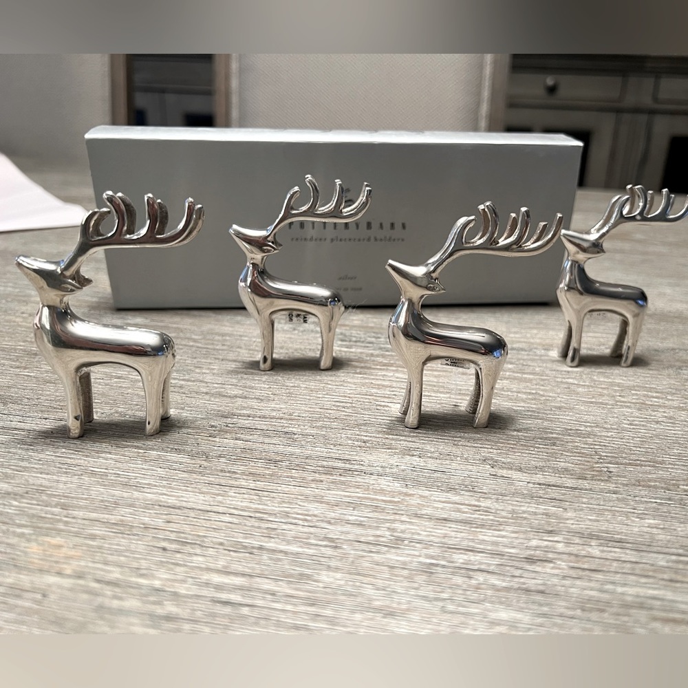 NWT - Pottery Silver Reindeer Place-card Holders (set of 4)
